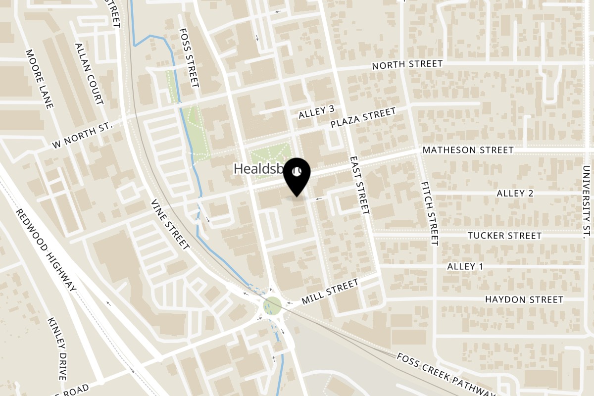 Map showing the location of Taqueria El Sombrero on 245 Center St in Healdsburg